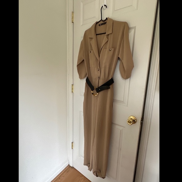 Zara, Belted Jumpsuit, Camel/Beige, XS, Like New - Picture 3 of 7
